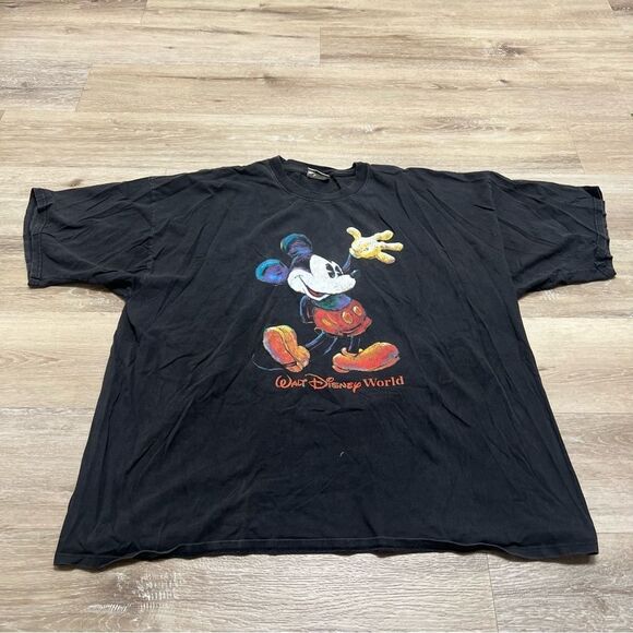 VINTAGE 90s Mickey Mouse Cartoon Black Faded T-Shirt sz 2XL Adult - Picture 1 of 7